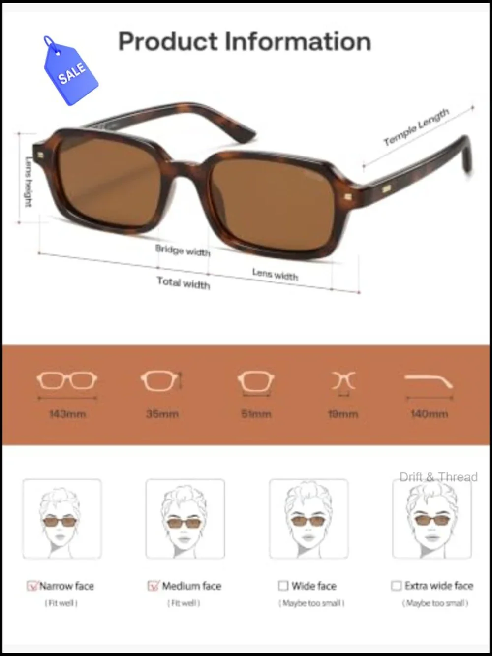 Retro Y2K Rectangle Polarized Sunglasses UV400 Small Thin Frame